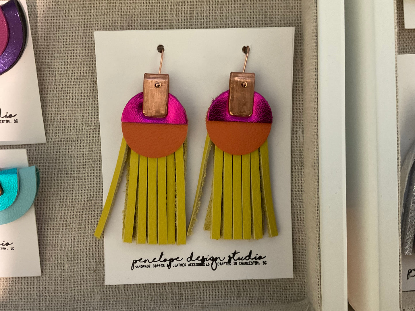 Leather Tassel Earrings with Circle- Penelope Design studio