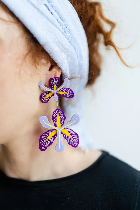 Louisiana Iris Botanical Statement Earrings