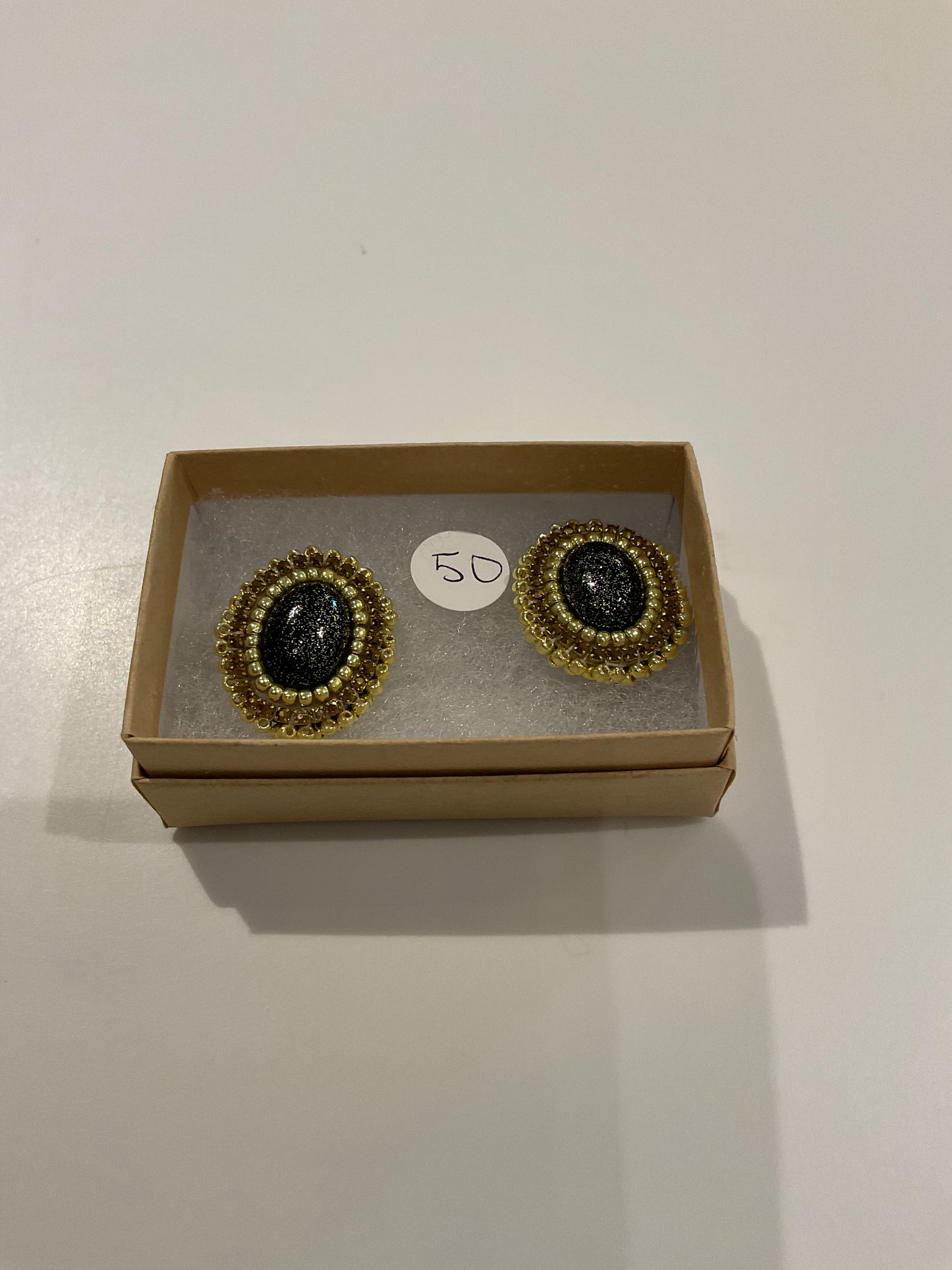 Beaded Center Stone Earrings