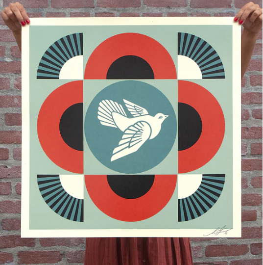 1. Geometric Dove, RED, Signed Offset Lithograph by Shepard Fairey