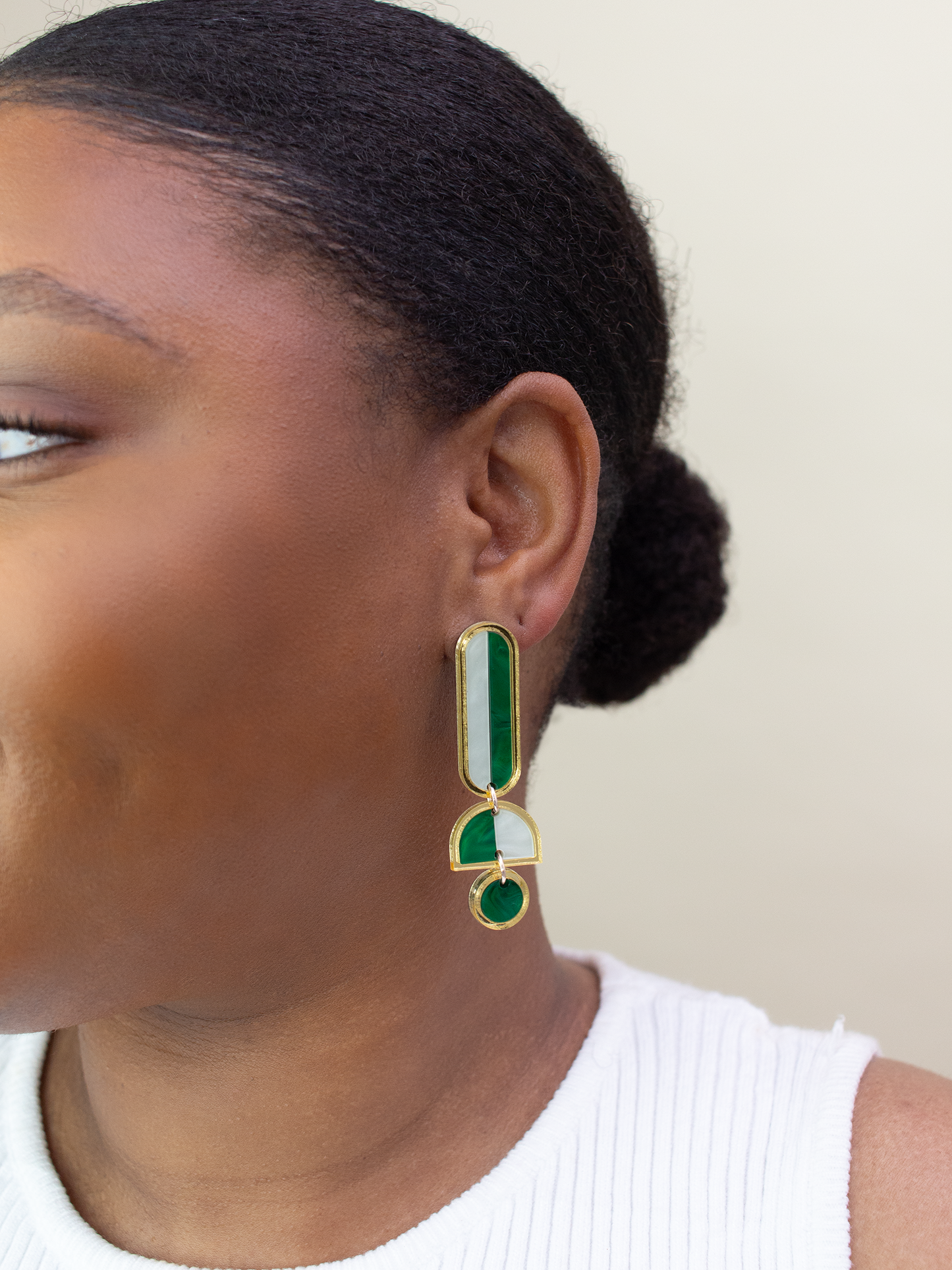 Lanie - Green Gold Funl Acrylic Dangle Statement Earrings