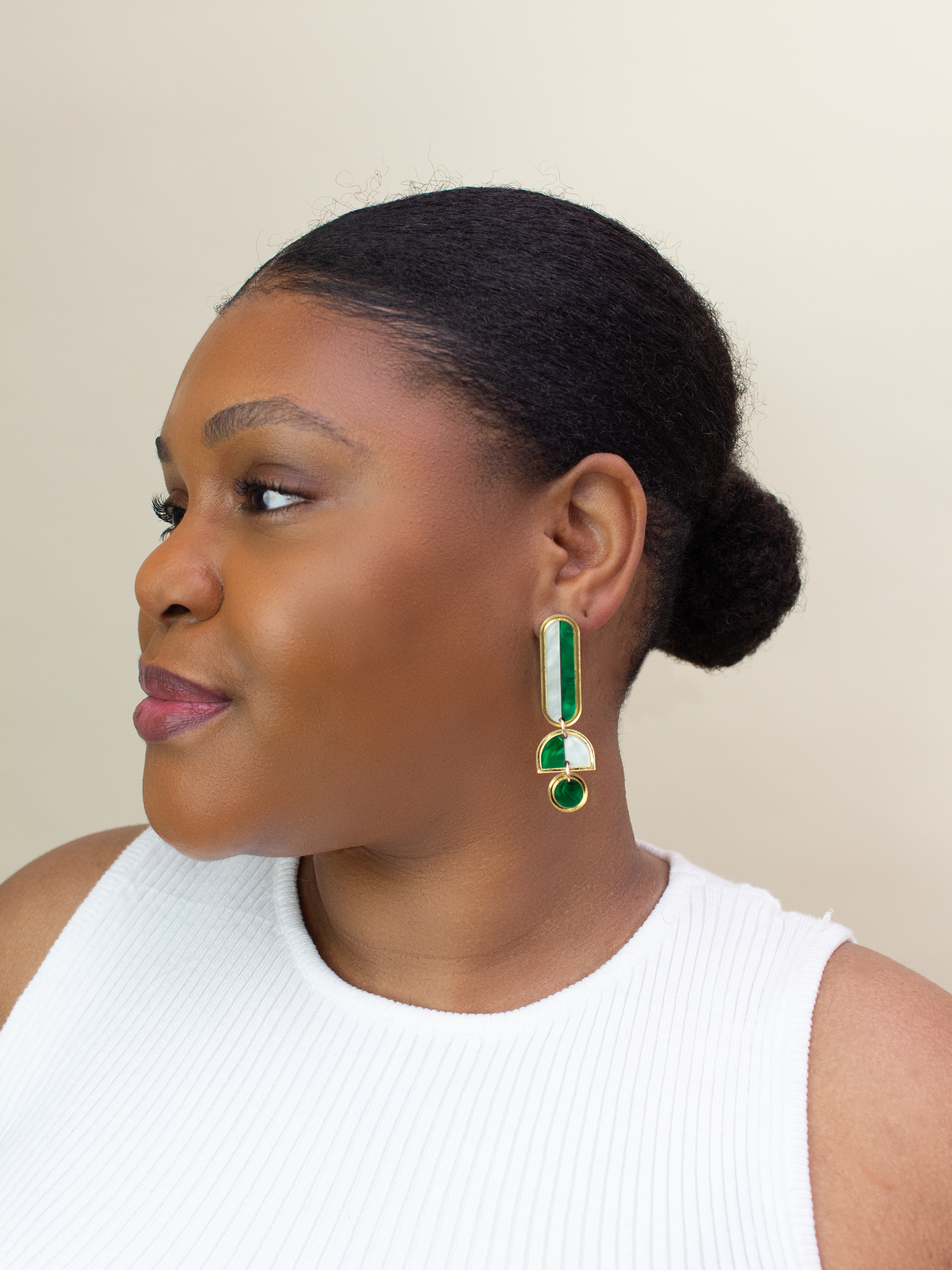 Lanie - Green Gold Funl Acrylic Dangle Statement Earrings
