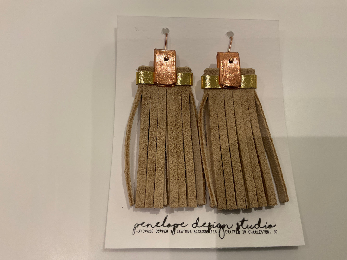 Leather Tassel Earrings with Strap- Penelope Design Studio