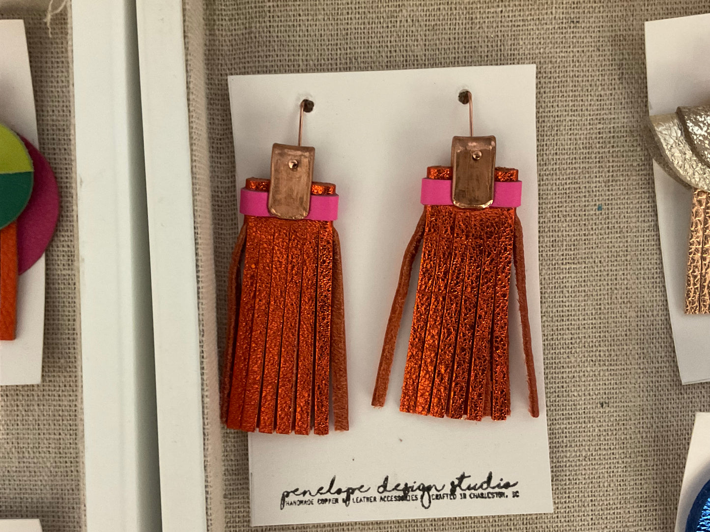 Leather Tassel Earrings with Strap- Penelope Design Studio