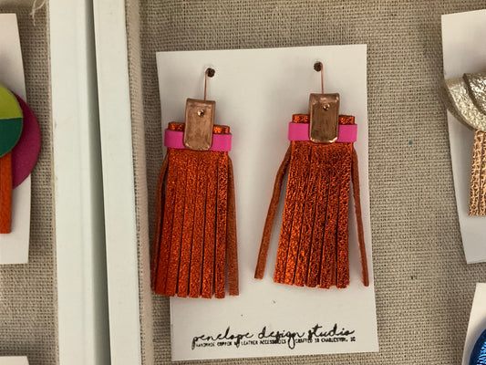 Leather Tassel Earrings with Strap- Penelope Design Studio
