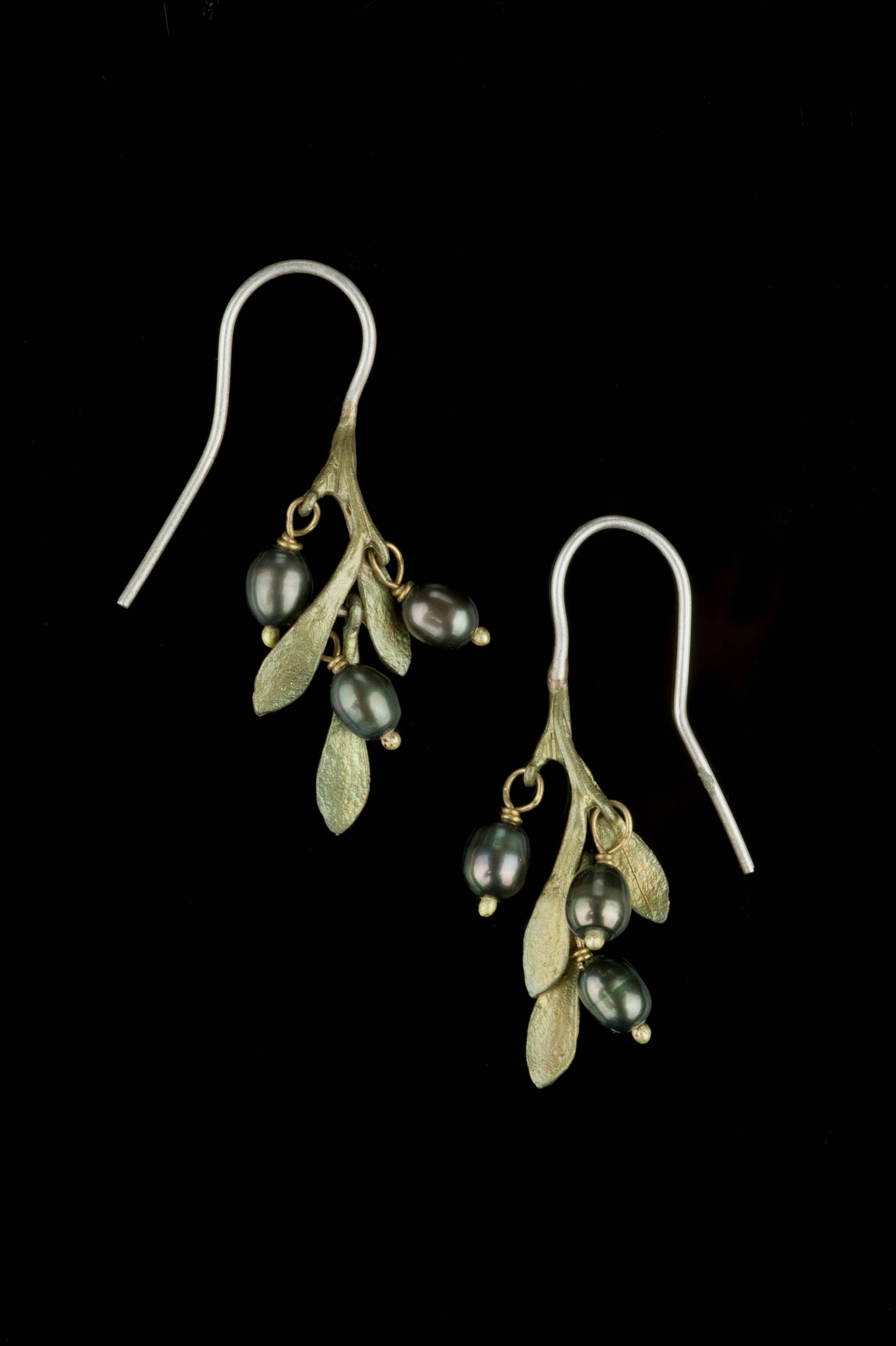 Olive Wire Drop Earrings with Pearl by Michael Michaud