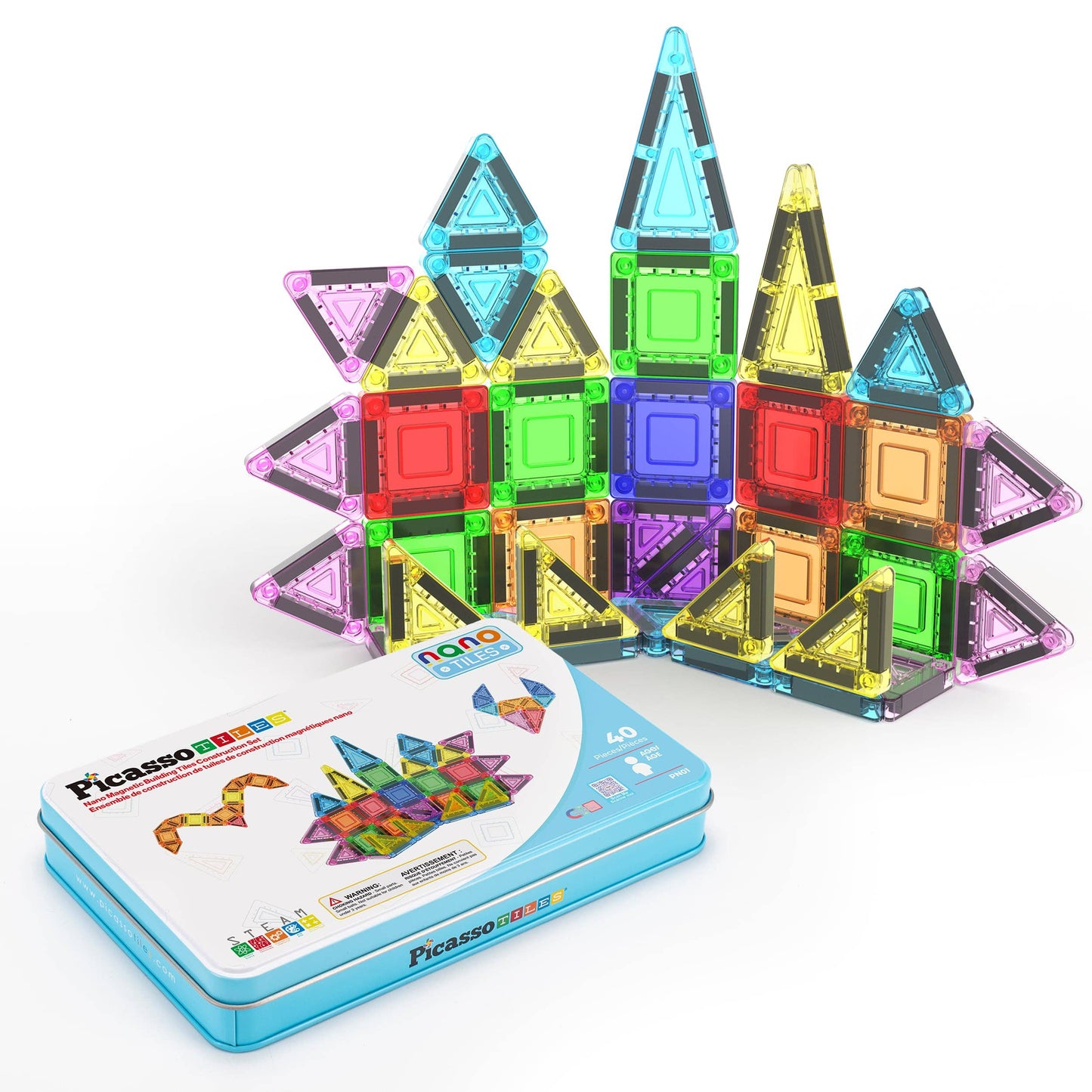 40pc Magnetic Building Tiles Construction Travel Set