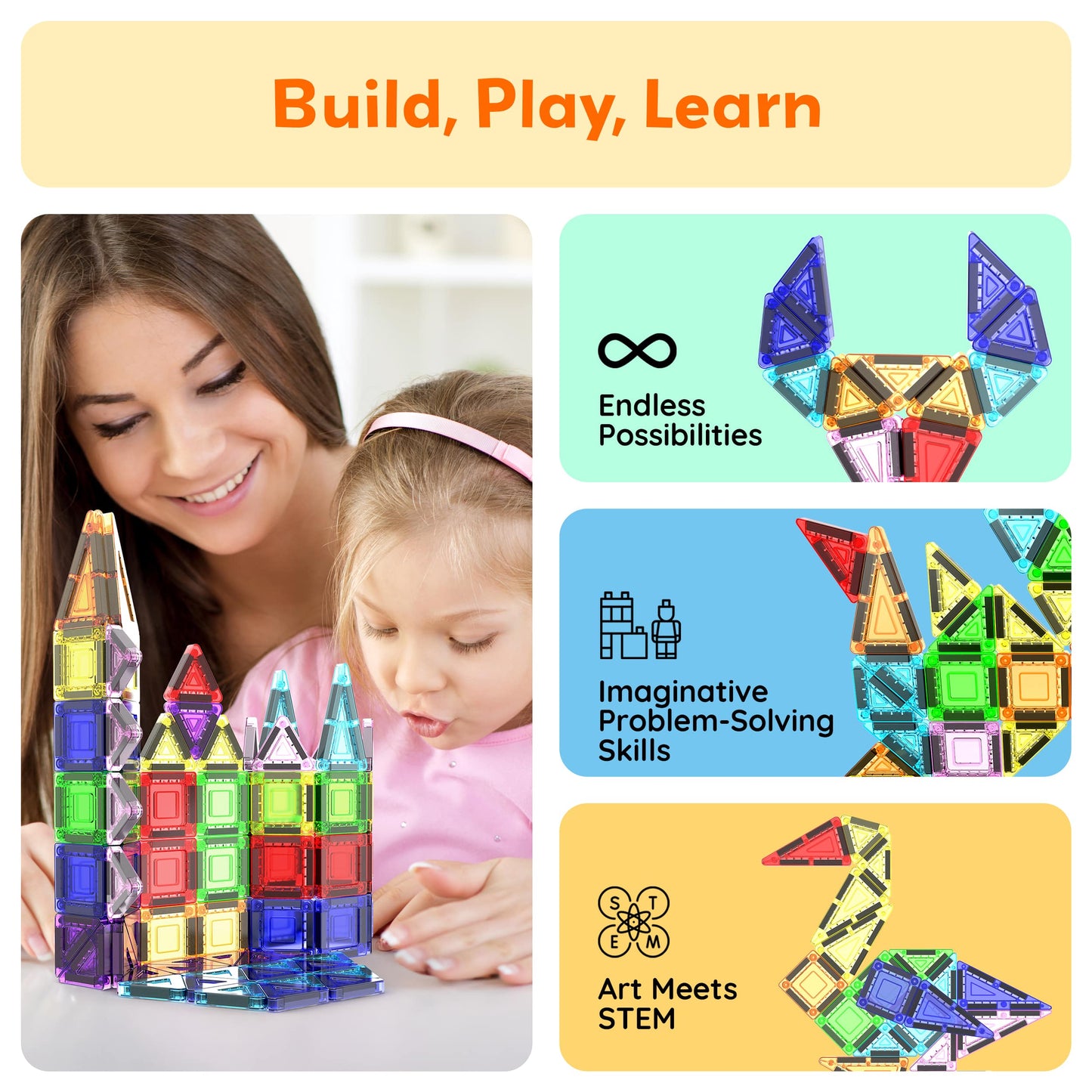 40pc Magnetic Building Tiles Construction Travel Set