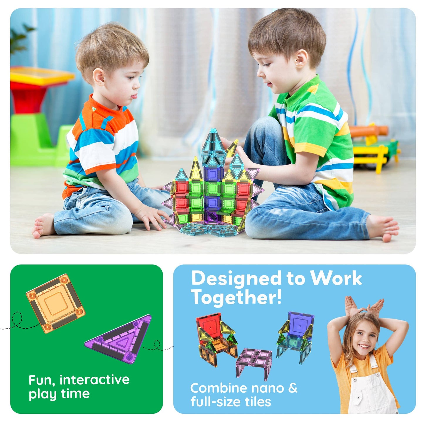 40pc Magnetic Building Tiles Construction Travel Set