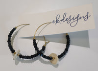 Deer Antler & Black Glass Bead Hoop Earrings EK Designs