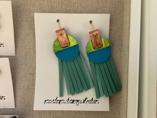 Leather Tassel Earrings with Circle- Penelope Design studio