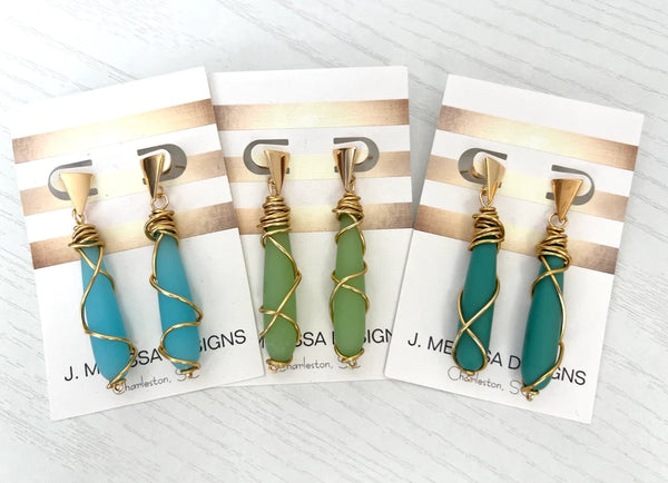 Sea Glass Hand-Wired on Gold Triangle Posts