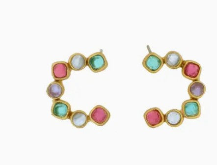 Michael Vincent Michaud - Diamond Drop Crescent Post Earrings (Pink and Aqua)