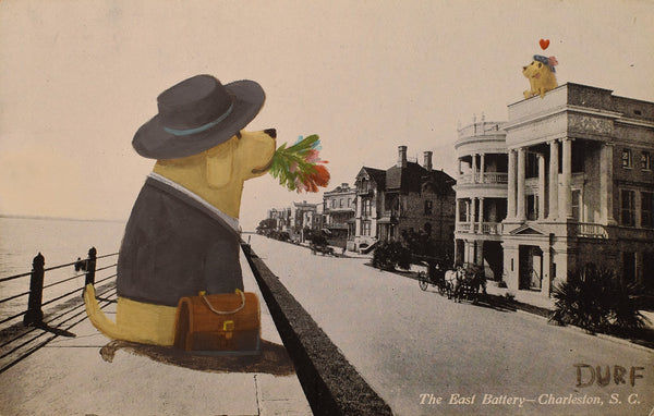 The Battery Reunion, Acrylic on Vintage Postcard