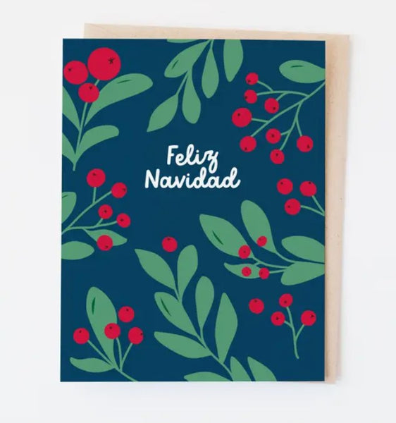 Feliz Navidad Winter Berries Holiday Card