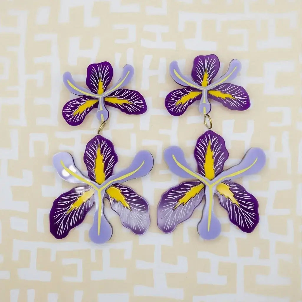 Louisiana Iris Botanical Statement Earrings