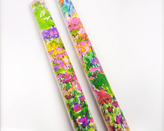Taper Candles - Watercolor Rainbow Flowers