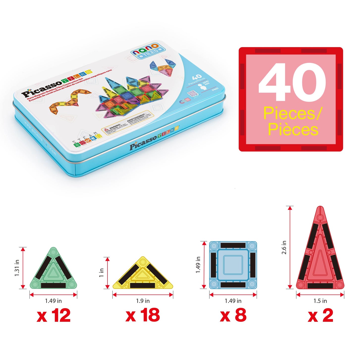 40pc Magnetic Building Tiles Construction Travel Set