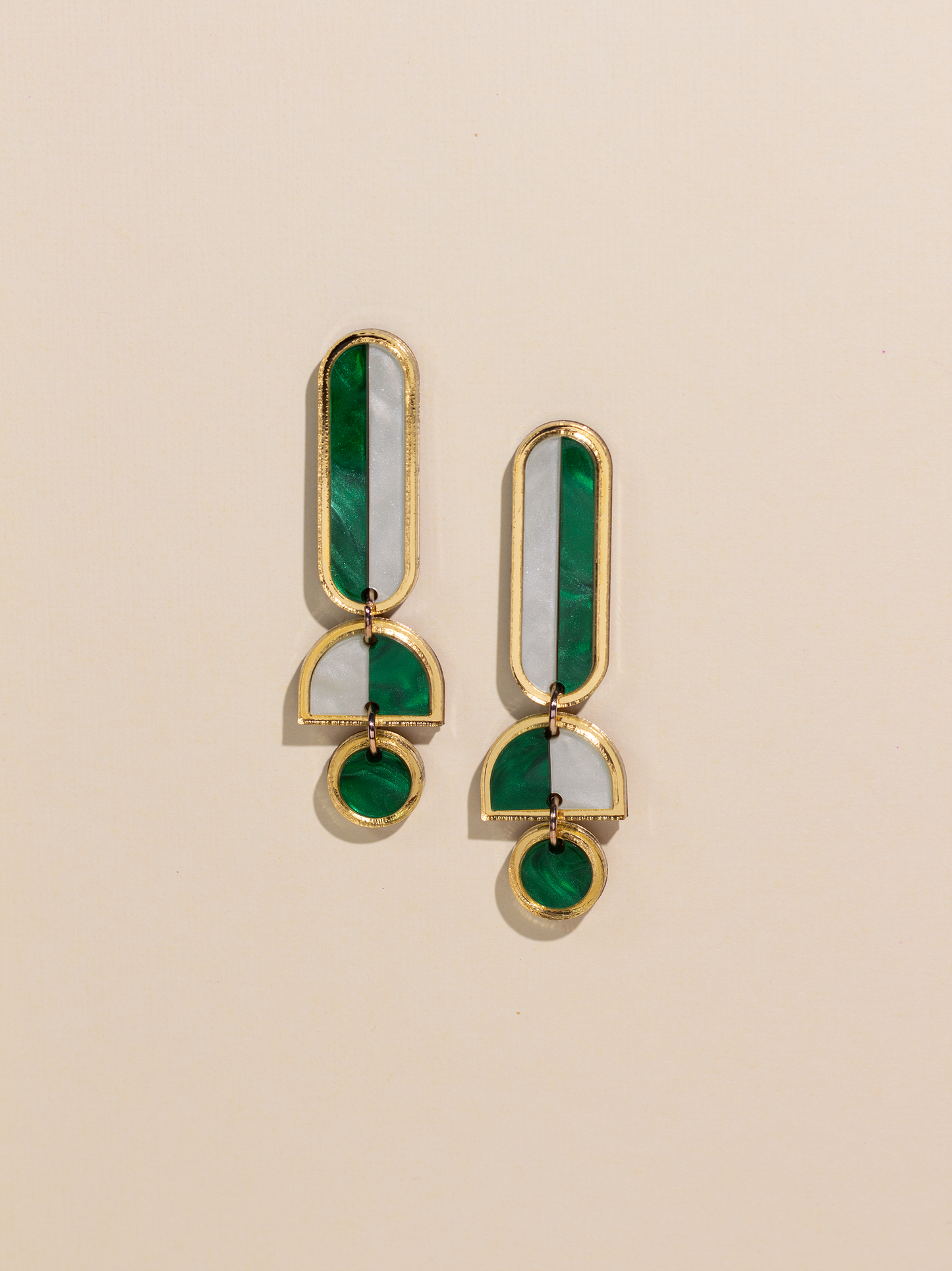 Lanie - Green Gold Funl Acrylic Dangle Statement Earrings