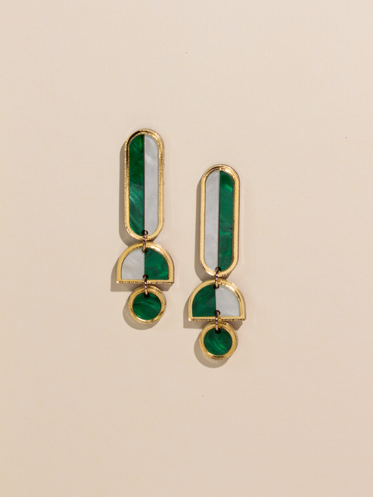 Lanie - Green Gold Funl Acrylic Dangle Statement Earrings