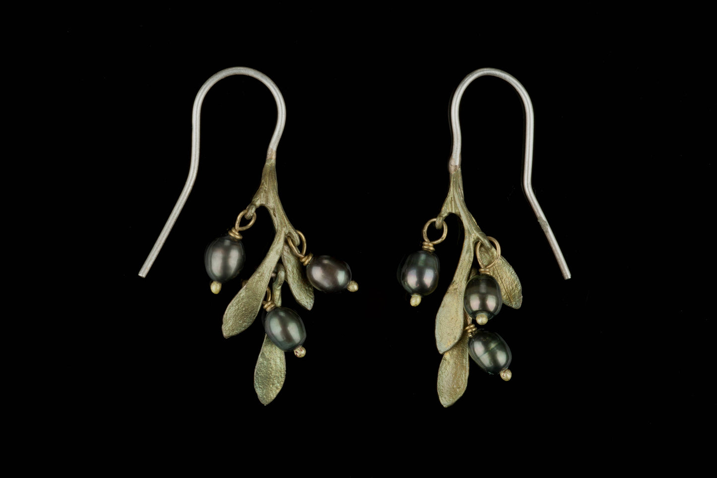 Olive Wire Drop Earrings with Pearl by Michael Michaud