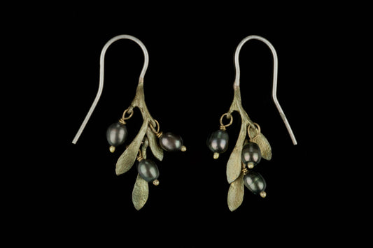 Olive Wire Drop Earrings with Pearl by Michael Michaud