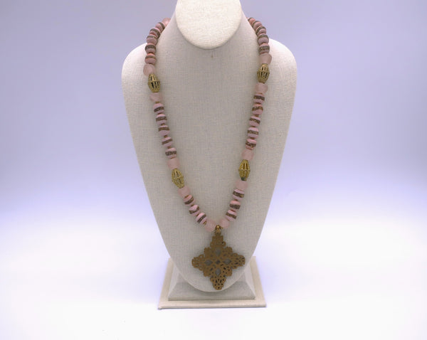 Jewels Pink African Clay & Brass Necklace